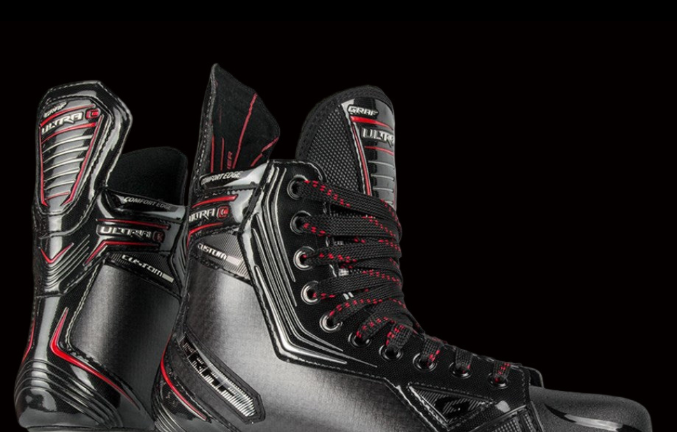 GRAF Ultra C Eishockey-Schlittschuh Schwarz/Rot Venom X Pro Junior Variantenneutrale echte Bootansicht; Holder bewusst nicht gezeigt; visuelle Finalisierung später.