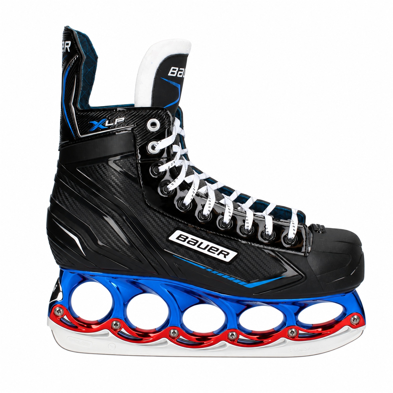 Bauer X-LP Metallic-Blau/Rot-Chrome – Seitenansicht Bauer X-LP T-Blade Schlittschuh Metallic-Blau/Rot-Chrome – US 13.5 / EU 48 – Bild 1