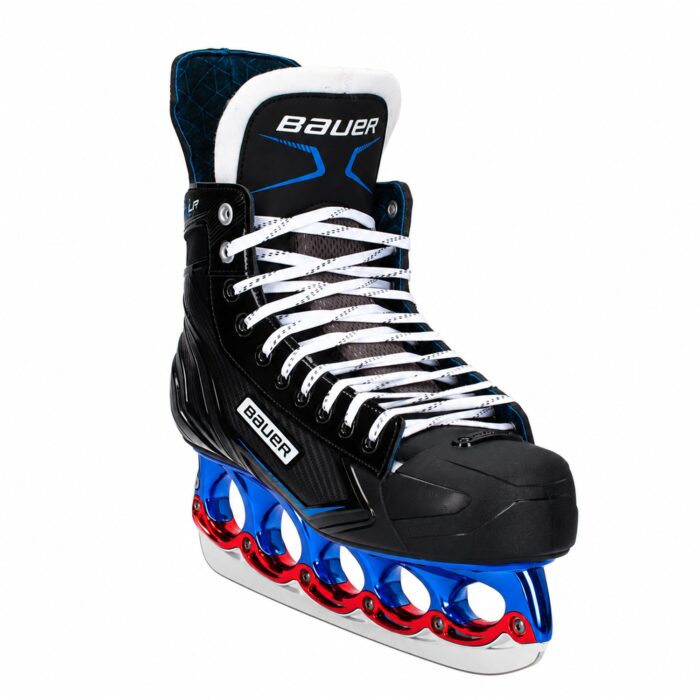 Bauer X-LP T-Blade Schlittschuh Metallic-Blau/Rot-Chrome – US 13.5 / EU 48 – Bild 2