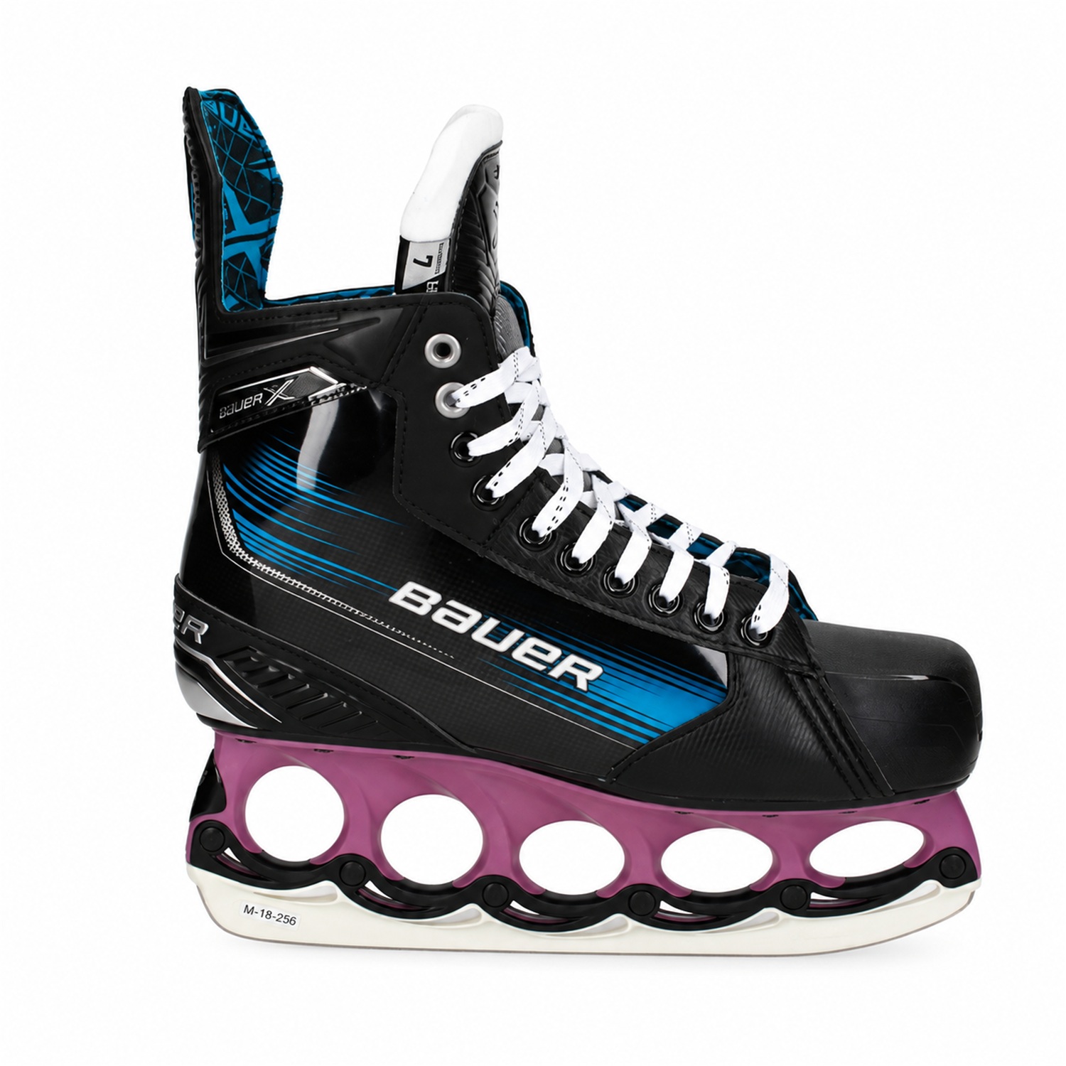 Bauer X Lila-Matt/Weiß – Seitenansicht Bauer X T-Blade Schlittschuh Lila-Matt/Weiß – US 8.5 / EU 42 – Bild 1