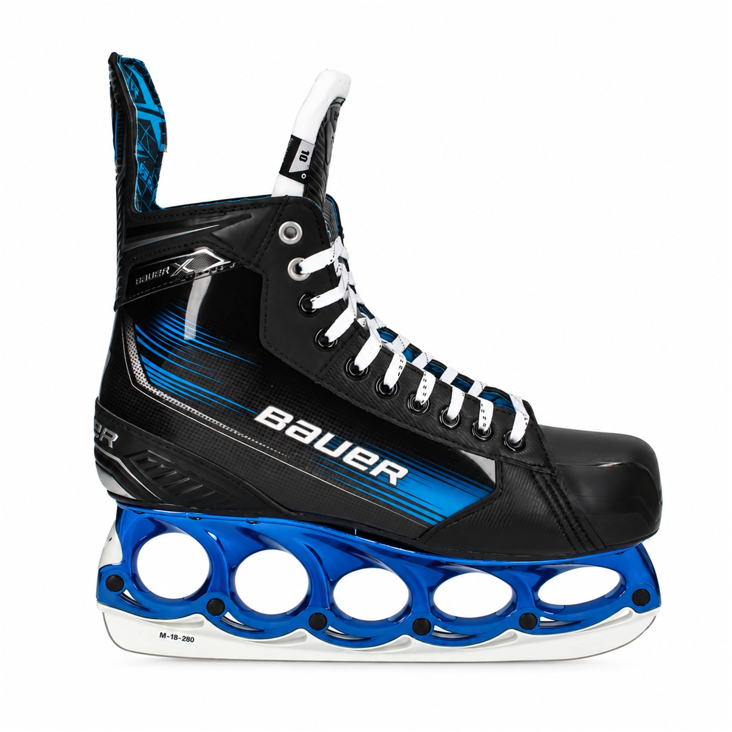 Bauer X Metallic-Blau/Weiß – Seitenansicht Bauer X T-Blade Schlittschuh Metallic-Blau/Weiß – US 11.5 / EU 45.5 – Bild 1